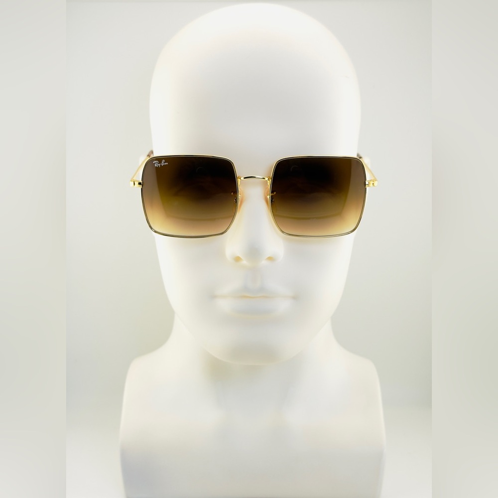 Ray-Ban Square Classic Sunglasses RB1971 Gold Frame Light Brown Gradient Lenses - Picture 3 of 14